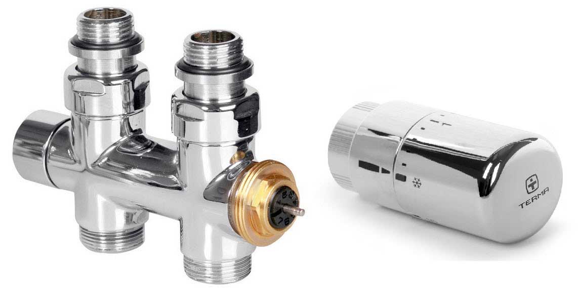 Set Thermostat-Durchgangsventil 50 mm CYLINDER  GZ 1/2"-Durchm. 16x2, Durchm. 15  Rechts-Chrom