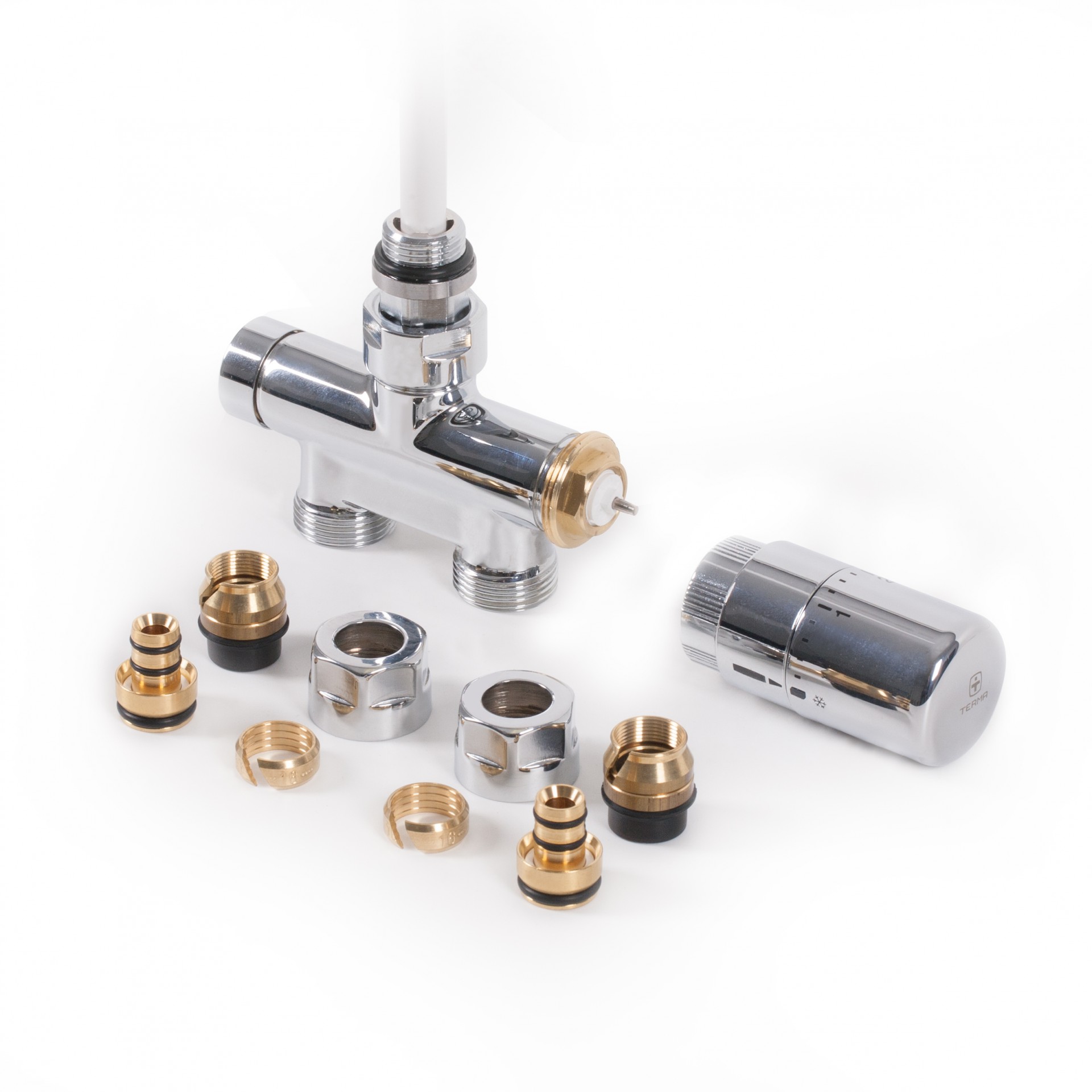 Set Thermostat-Durchgangsventil mit Lanze 50 mm CYLINDER  GZ 1/2"-Durchm. 16x2, Durchm. 15 -Chrom