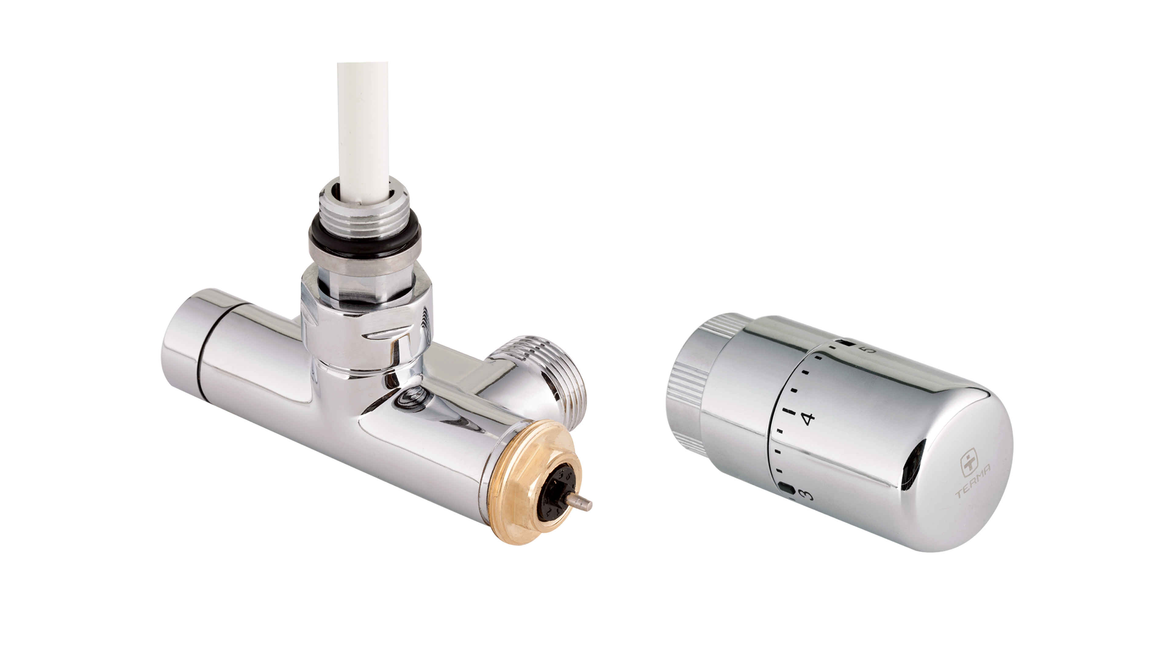 Thermostat-Eckventil mit Lanze 50 mm CYLINDER  GZ 1/2"-GZ 3/4"  Rechts-Weiss