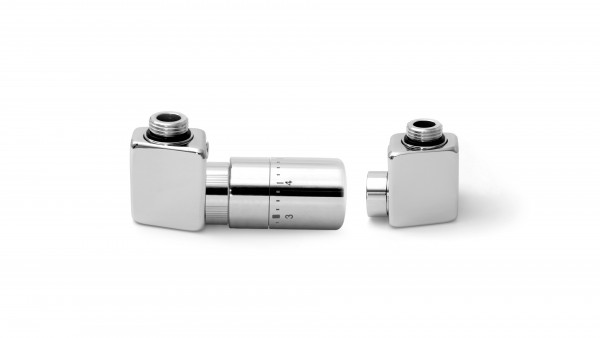 Set Winkeleck-Thermostatventil DEXTER GZ 1/2"-Durchm. 16x2, Durchm. 15 Links-Silber