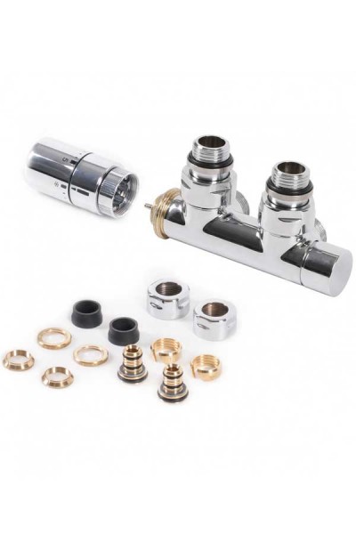Set Thermostat-Eckventil 50 mm CYLINDER GZ 1/2"-Durchm. 16x2, Durchm. 15 Rechts-Chrom