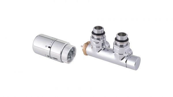 Thermostat-Durchgangsventil 50 mm CYLINDER GZ 1/2"-GZ 24-19 Links-Silber