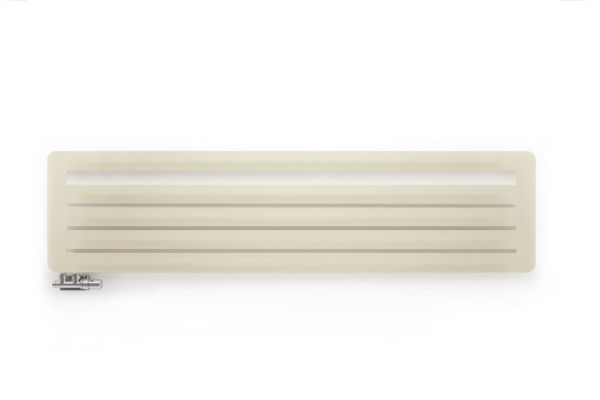 horizontaler Designheizkörper Aero HG, Farbe Morning Beige, frontal, mit Thermostatventil