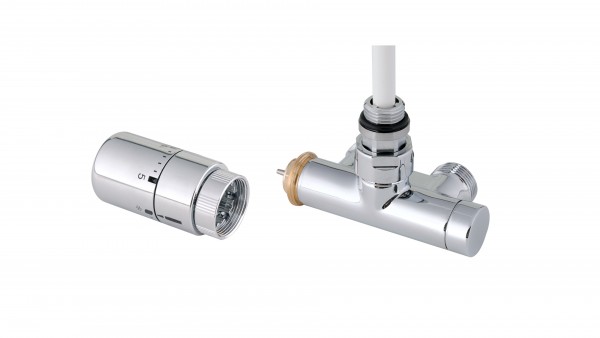Thermostat-Eckventil mit Lanze 50 mm CYLINDER GZ 1/2"-GZ 3/4" Links-Silber