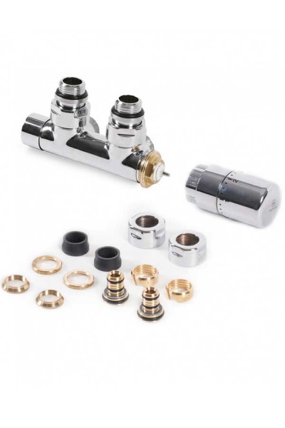 Set Thermostat-Eckventil 50 mm CYLINDER GZ 1/2"-Durchm. 16x2, Durchm. 15 Links-Chrom