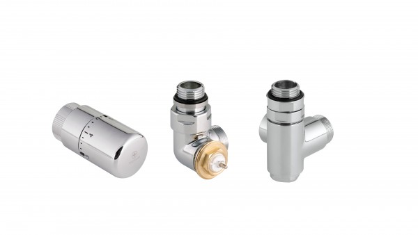 Set Winkeleck-Thermostatventil CYLINDER GZ 1/2"-Durchm. 16x2, Durchm. 15 Rechts